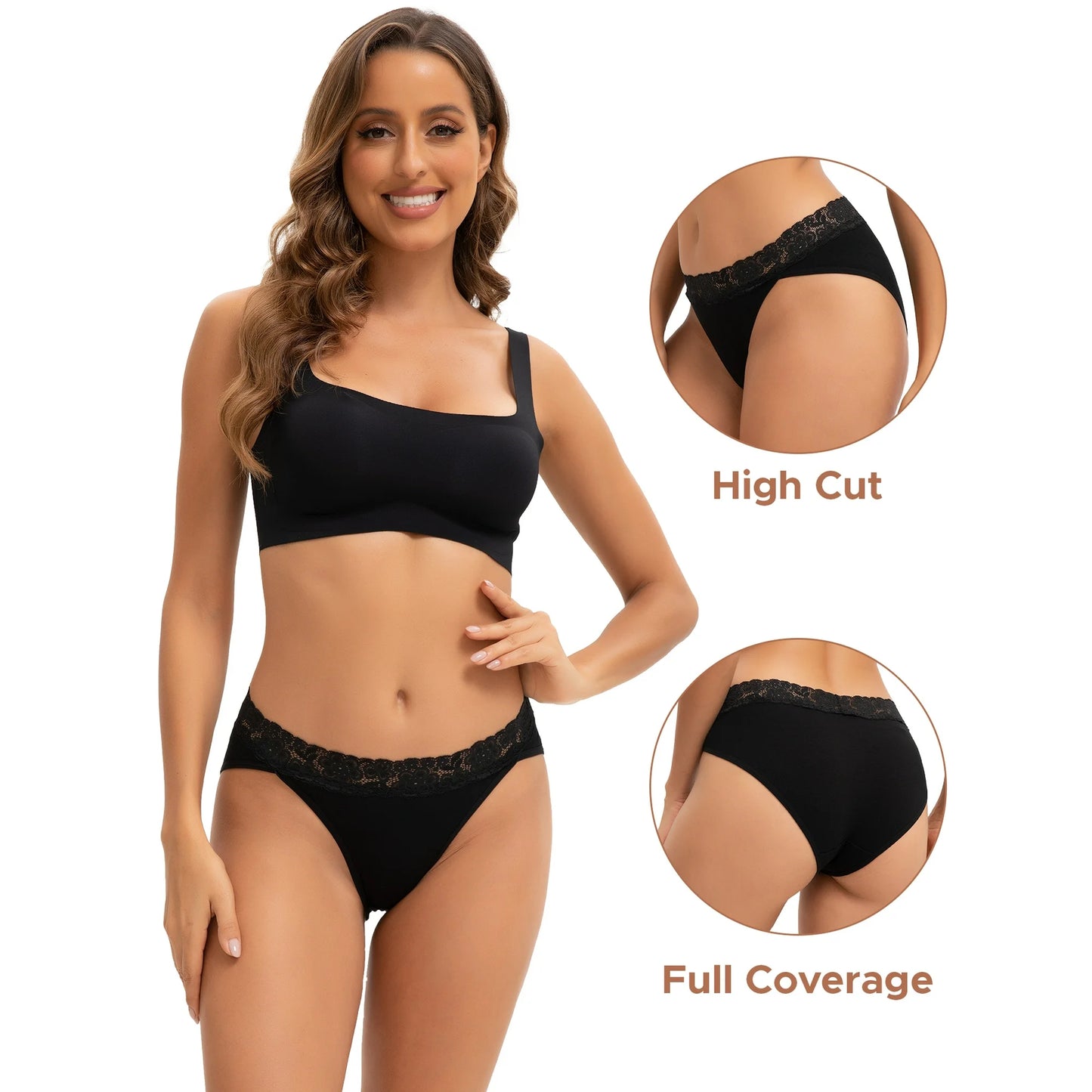 Women’s High Cut Lace Bikini Panties Soft Cotton Underwear