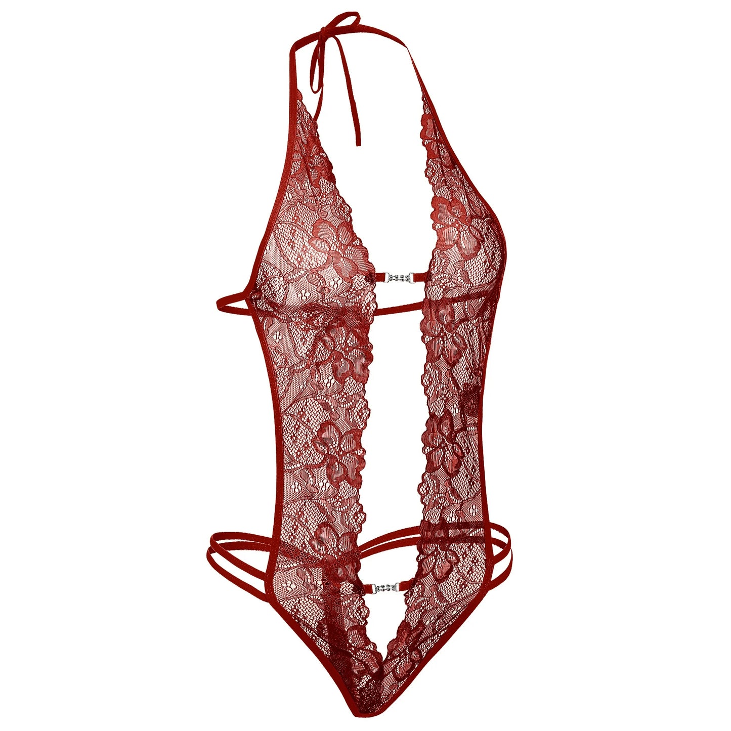 Lingerie for Women Lace Bodysuit Halter One Piece Lingerie Sleepwear Wine Red S