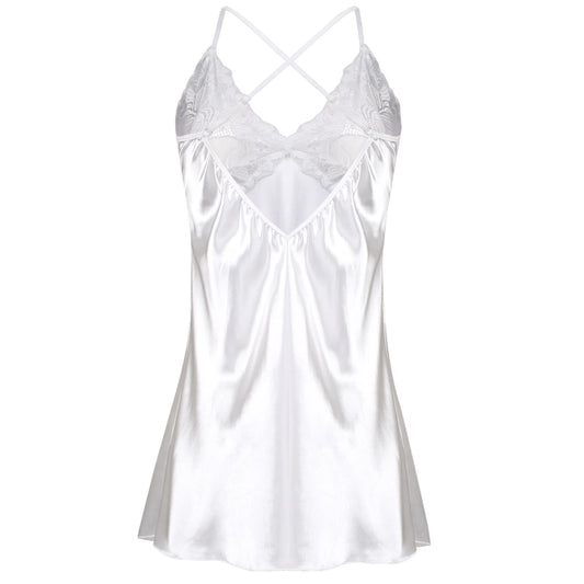 Lingerie Satin Lace Chemise Nightgown Sexy Full Slips Sleepwear Scarlet