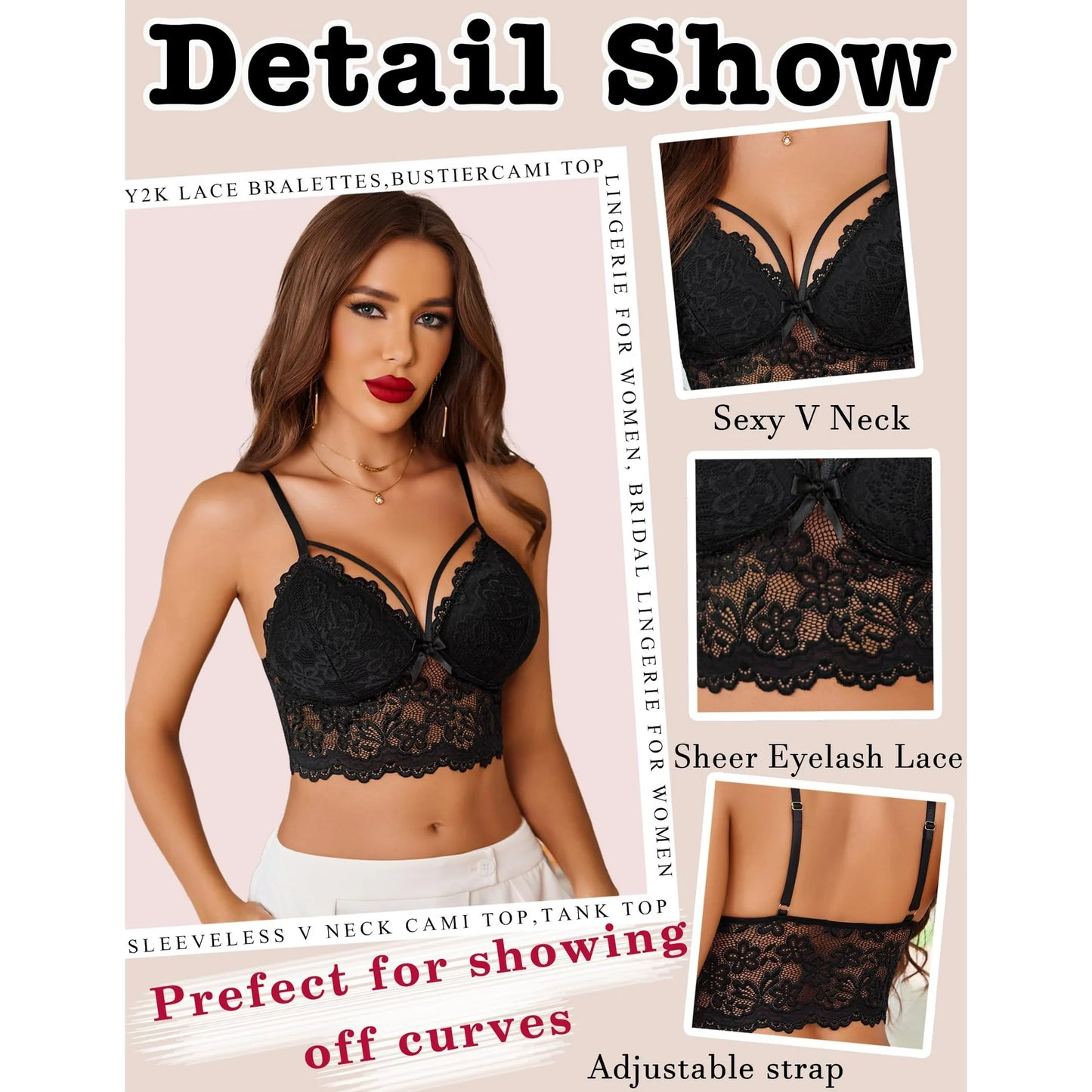 Bra for Women Spaghetti Adjustable Strap Bustier Tops Lingerie Sexy Camisoles Bra Crop Tops No Underwire Tank