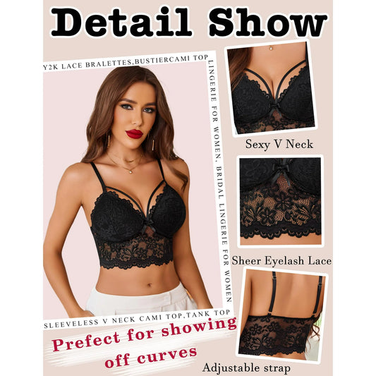 Bra for Women Spaghetti Adjustable Strap Bustier Tops Lingerie Sexy Camisoles Bra Crop Tops No Underwire Tank