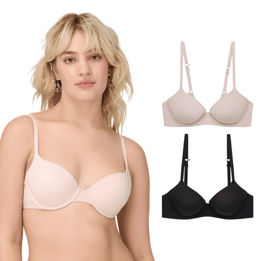 Women's Micro and Lace Underwire T-Shirt Bra with Adjustable Straps